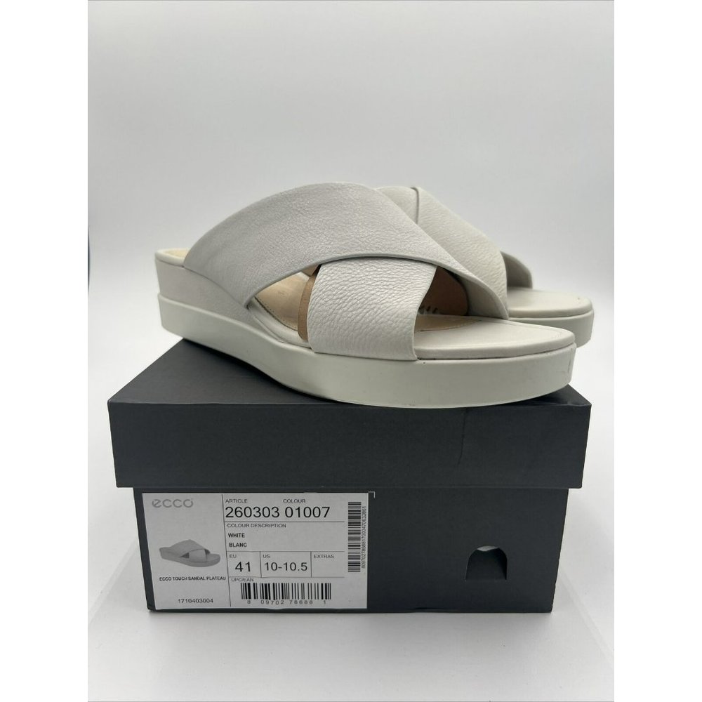 ECCO Touch Sandal Plateau Wedge White Strap Leather 260303 US 10-10.5 EU 41